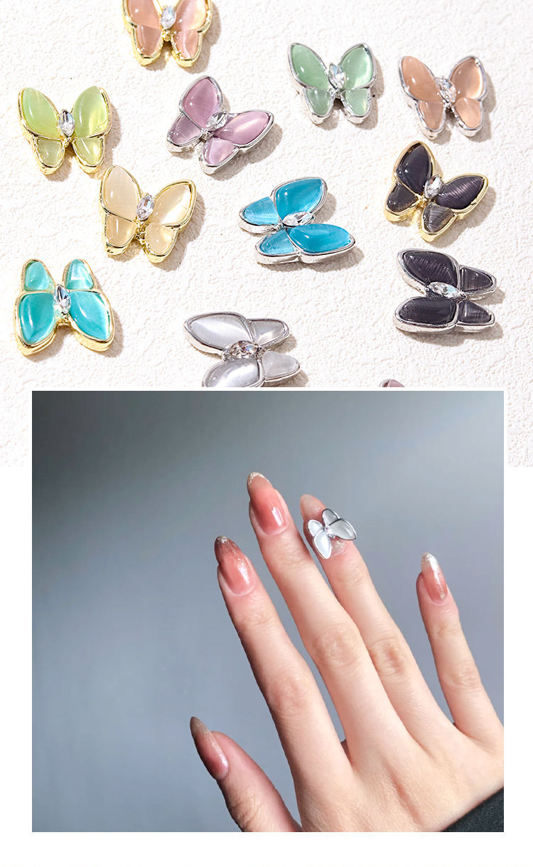 Japanese Style Three-Dimensional Manicure Xiaohongshu Butterfly Ornament High-Profile Figure Ins Fairy Style Nail Sticker Pearl Decorative Diamond