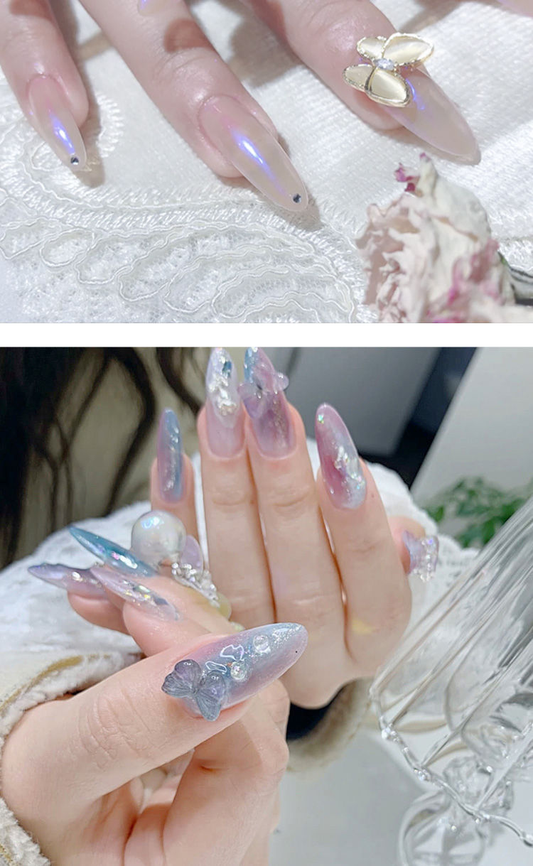 Japanese Style Three-Dimensional Manicure Xiaohongshu Butterfly Ornament High-Profile Figure Ins Fairy Style Nail Sticker Pearl Decorative Diamond