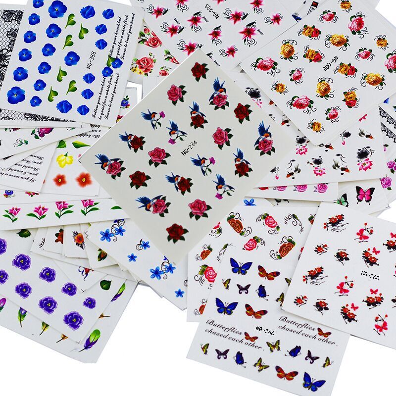 Nail Butterfly Nail Sticker Nail Decal Watermark Sticker 50 PCs One Set Non-Repeating Cross-Border Hot Style