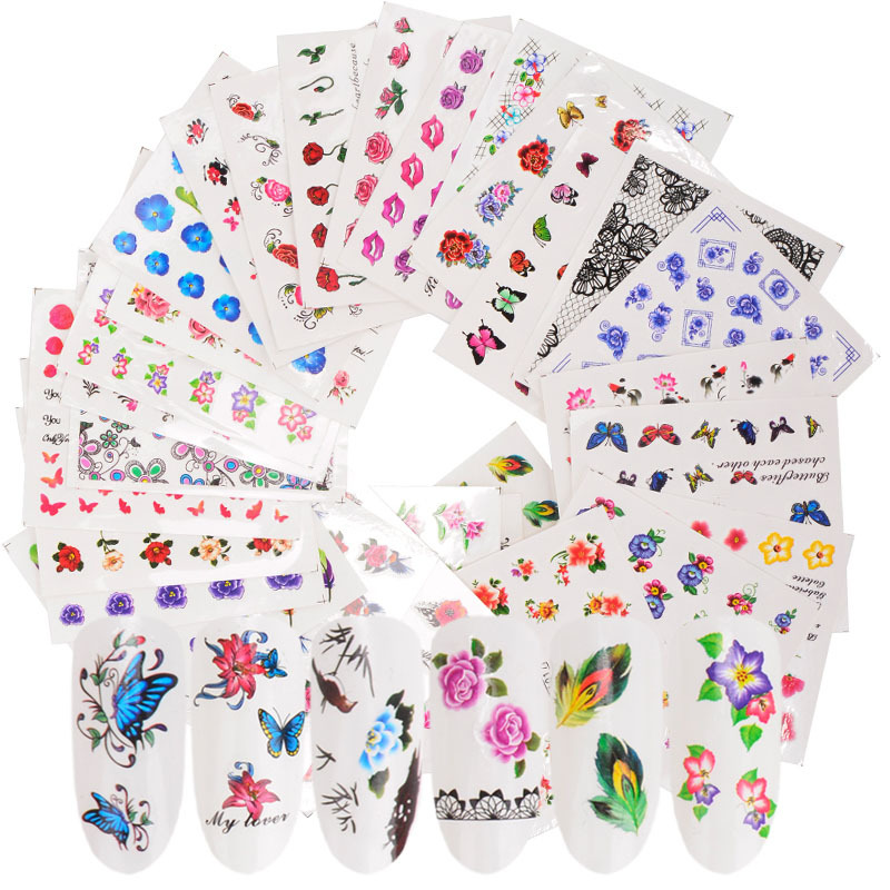 Nail Butterfly Nail Sticker Nail Decal Watermark Sticker 50 PCs One Set Non-Repeating Cross-Border Hot Style