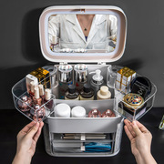 Makeup storage box Dustproof skin care products standardized desktop LED with mirror jewelry integrated shelf Makeup box Makeup storage box Dustproof skin care products standardized desktop LED with mirror jewelry integrated shelf Makeup box