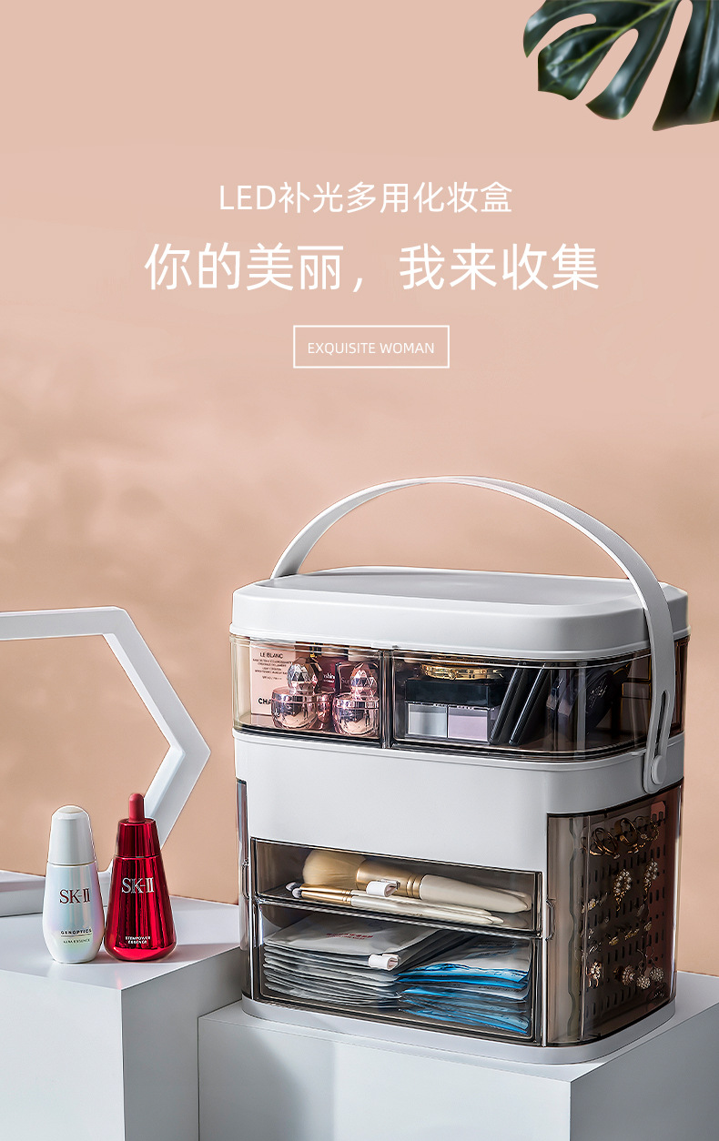 Makeup storage box Dustproof skin care products standardized desktop LED with mirror jewelry integrated shelf Makeup box Makeup storage box Dustproof skin care products standardized desktop LED with mirror jewelry integrated shelf Makeup box