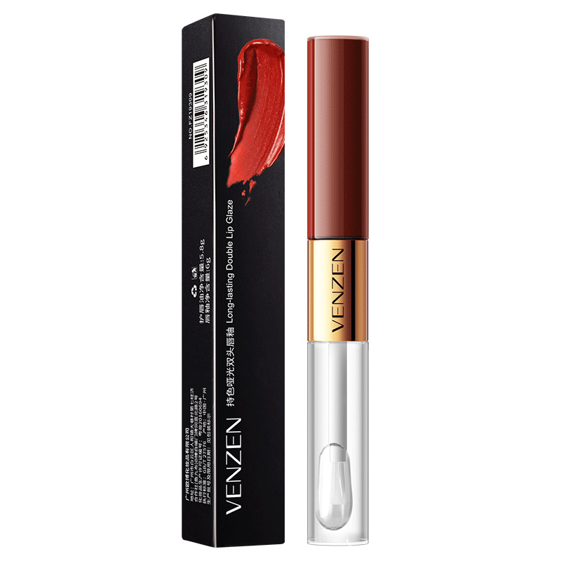 Fanzhen Color-Holding Matte Double-Headed Lip Lacquer Makeup Waterproof No Stain on Cup Lipstick Moist Lipstick Beauty Cosmetics