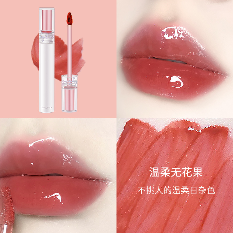 SHEDELLA Water Light Mirror Lip Lacquer Long-Lasting Moisturizing Non-Fading Film Forming No Stain on Cup Lipstick Fruit Flavor Lip Gloss Makeup