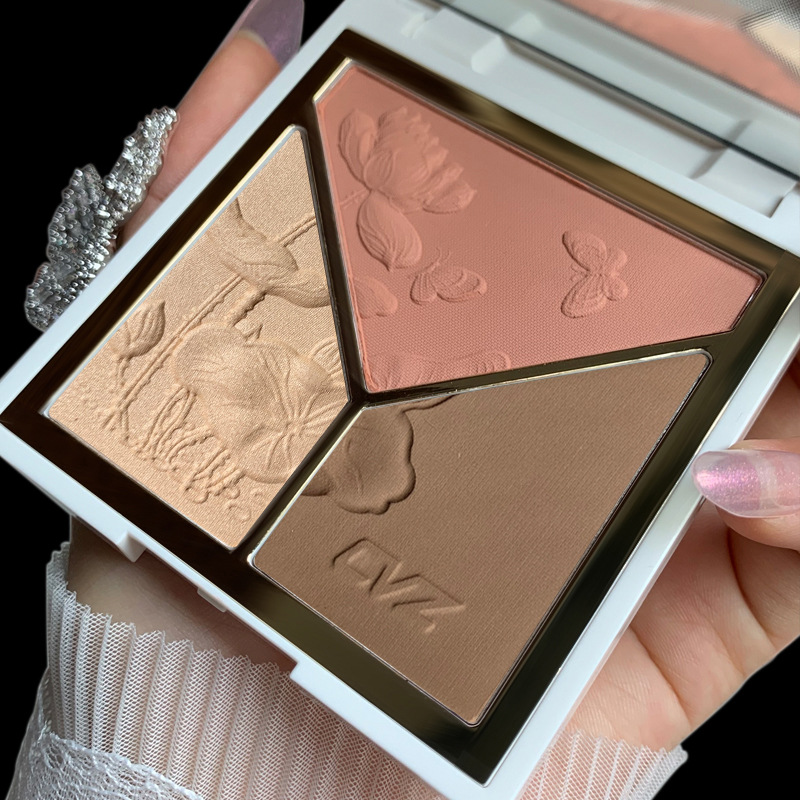CVZ Three-Color Highlight Repair Blusher Plate Nose Shadow Matte Highlight Shadow Champagne Gold Three-Dimensional Repair Highlight Powder