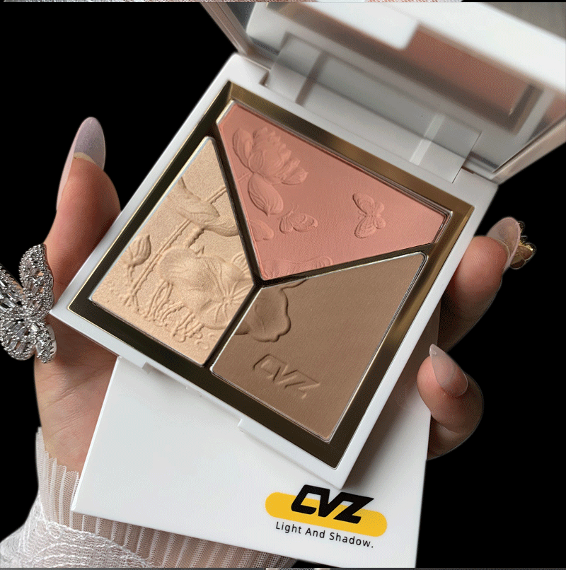 CVZ Three-Color Highlight Repair Blusher Plate Nose Shadow Matte Highlight Shadow Champagne Gold Three-Dimensional Repair Highlight Powder