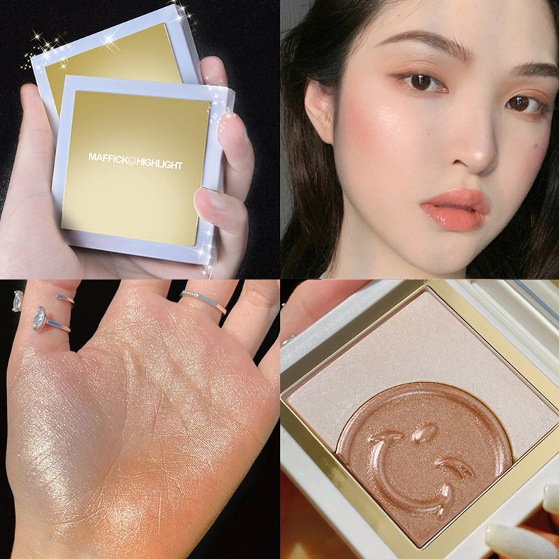 Smiley Face Highlight Reverse Charm Highlight Powder Contour Compact Two-Tone Thin And Glittering Beginner Highlight Brighten Skin Color