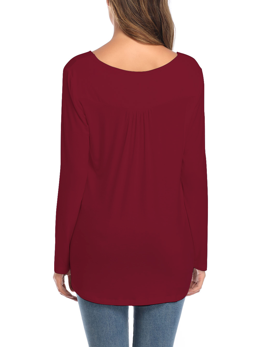 Amazon Popular 2019 Autumn New Large Size Dress V-neck Button Long-Sleeved Upper Garment Plain Pleated Loose T-shirt Amazon Popular 2019 Autumn New Large Size Dress V-neck Button Long-Sleeved Upper Garment Plain Pleated Loose T-shirt