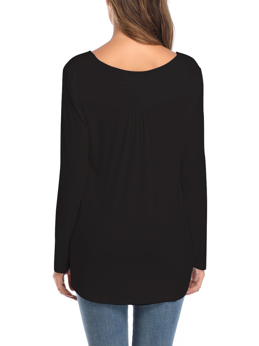 Amazon Popular 2019 Autumn New Large Size Dress V-neck Button Long-Sleeved Upper Garment Plain Pleated Loose T-shirt Amazon Popular 2019 Autumn New Large Size Dress V-neck Button Long-Sleeved Upper Garment Plain Pleated Loose T-shirt