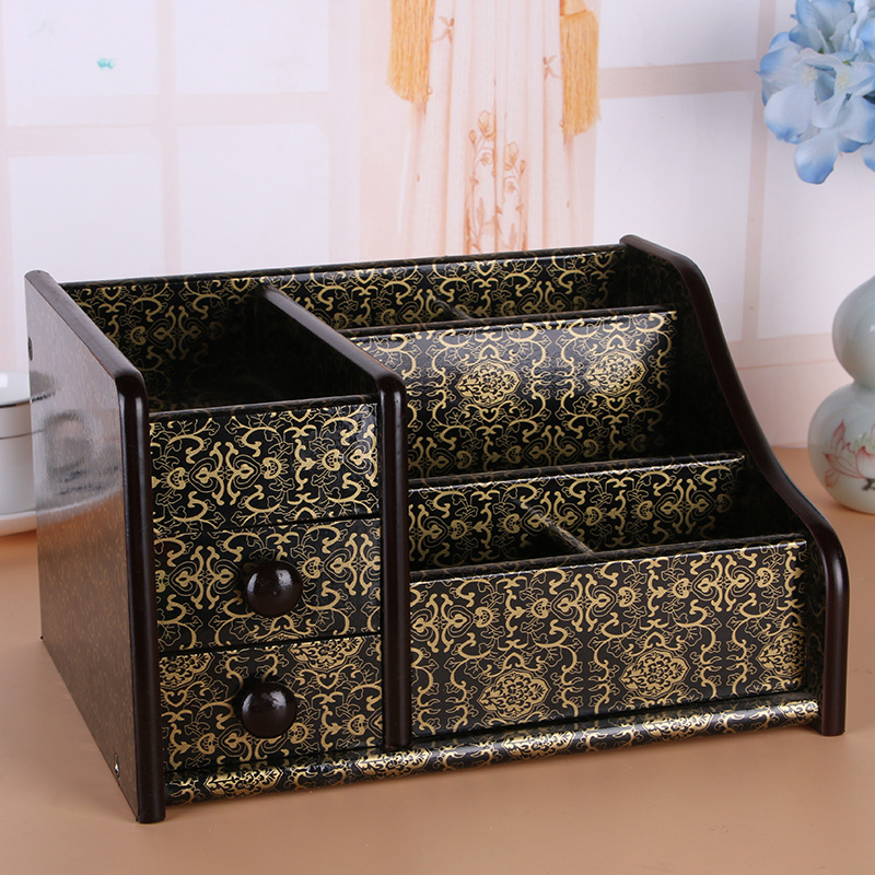 Supply High Quality Wood Board Multi-Function Storage with Drawer Pencil Vase Decoration Office Desk Surface Panel Stationery Storage Box