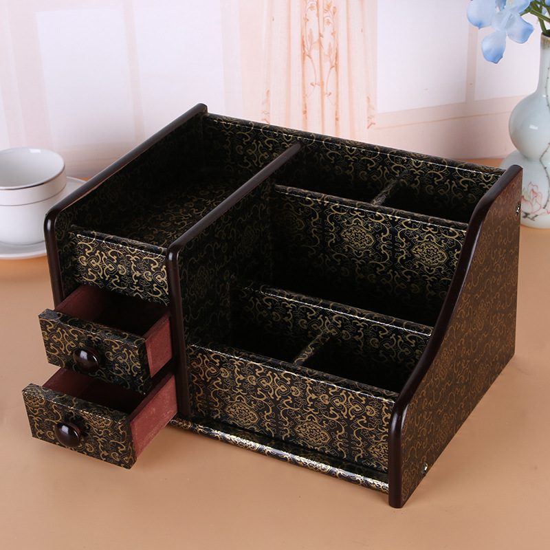 Supply High Quality Wood Board Multi-Function Storage with Drawer Pencil Vase Decoration Office Desk Surface Panel Stationery Storage Box