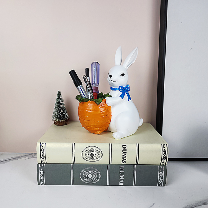 Creative Bunny Pencil Vase Decoration Pastoral Resin Crafts Home Living Room Decorations Office Desk Surface Panel Storage Bucket