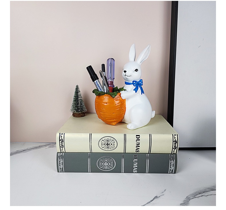Creative Bunny Pencil Vase Decoration Pastoral Resin Crafts Home Living Room Decorations Office Desk Surface Panel Storage Bucket
