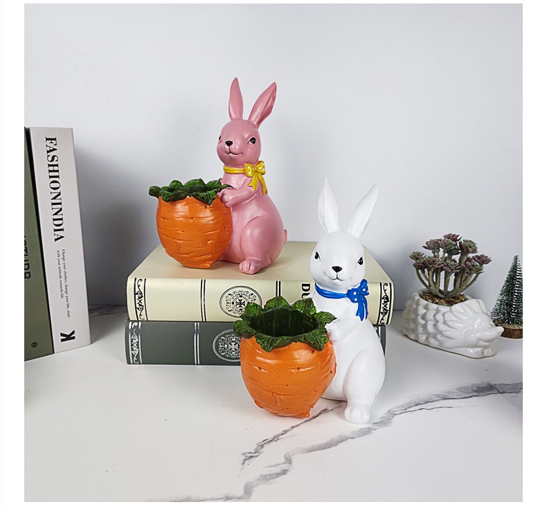 Creative Bunny Pencil Vase Decoration Pastoral Resin Crafts Home Living Room Decorations Office Desk Surface Panel Storage Bucket