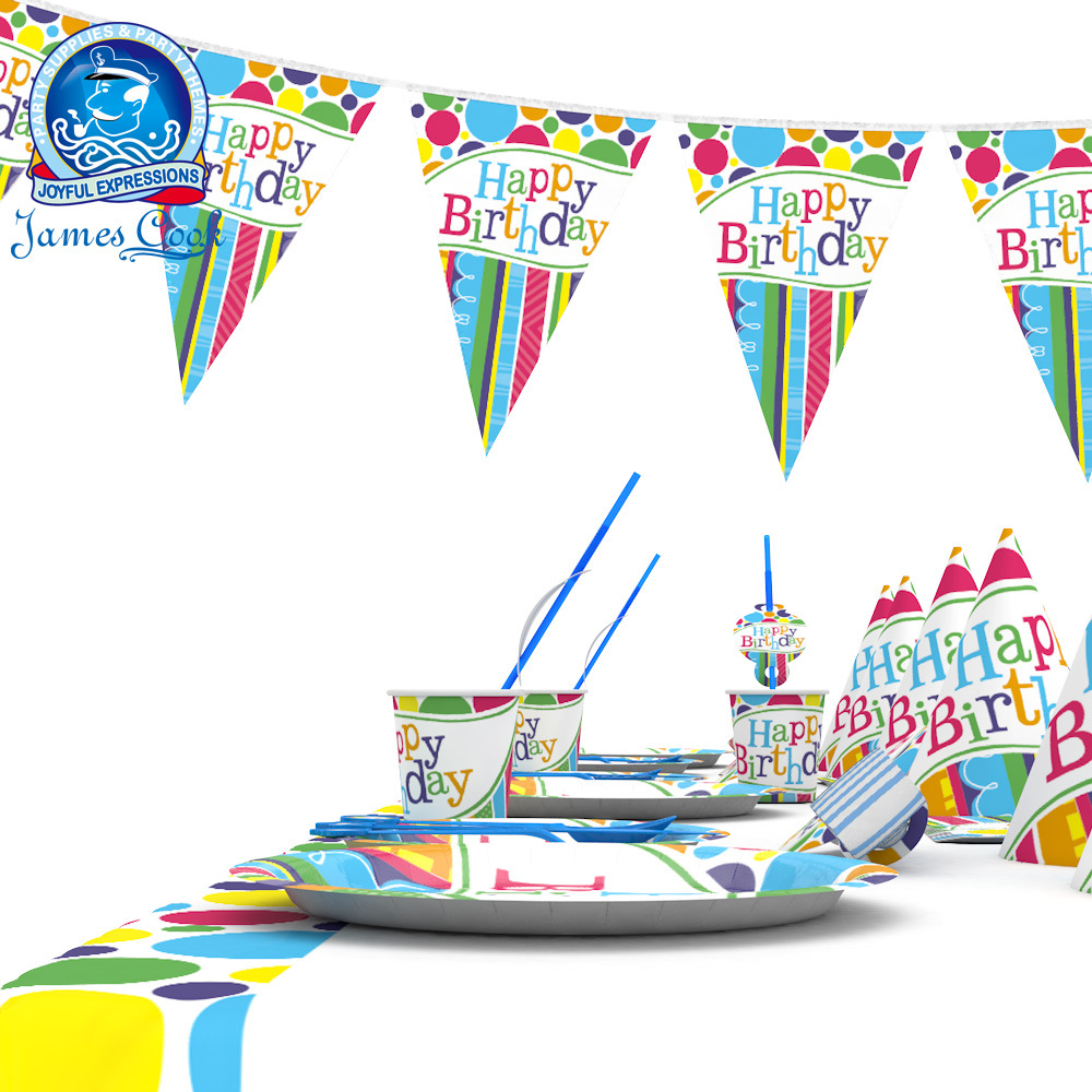 Hot Sale Birthday Party Theme Decoration Disposable Tableware Suit Triangular Flag Paper Tray Paper Cup Party Supplies Wholesale