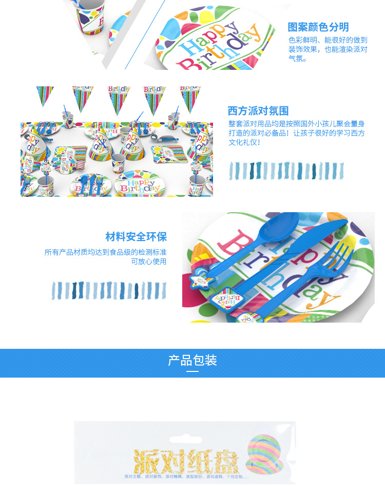 Hot Sale Birthday Party Theme Decoration Disposable Tableware Suit Triangular Flag Paper Tray Paper Cup Party Supplies Wholesale