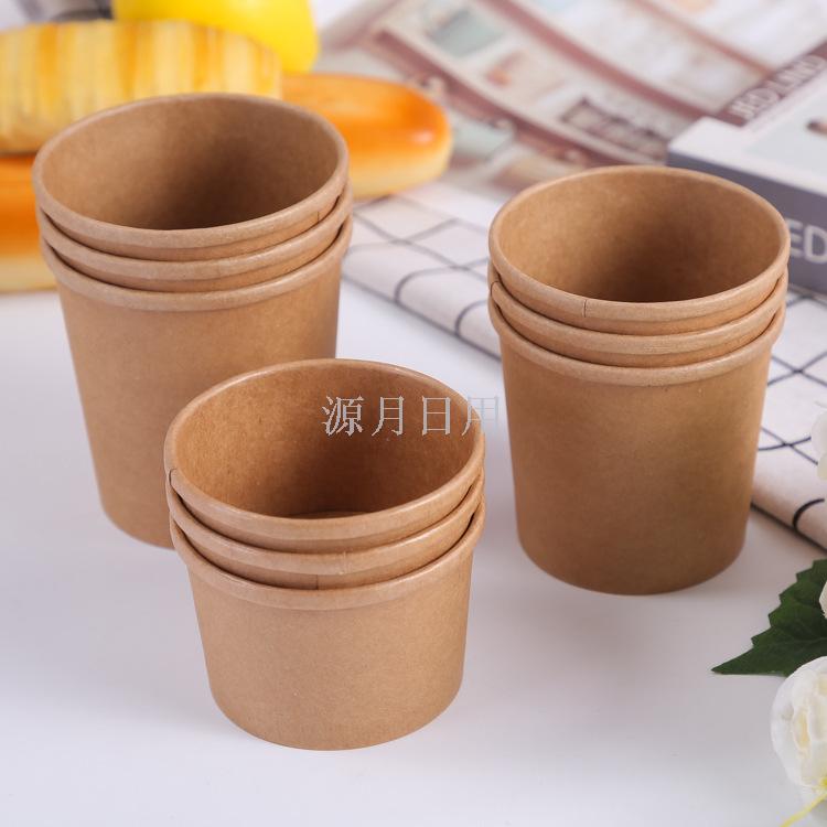 Disposable Kraft Paper Soup Bucket Soup Cups Takeaway Fast Food Box Paper Bowl to-Go Box Soup Bowl Porridge Bucket Custom Logo