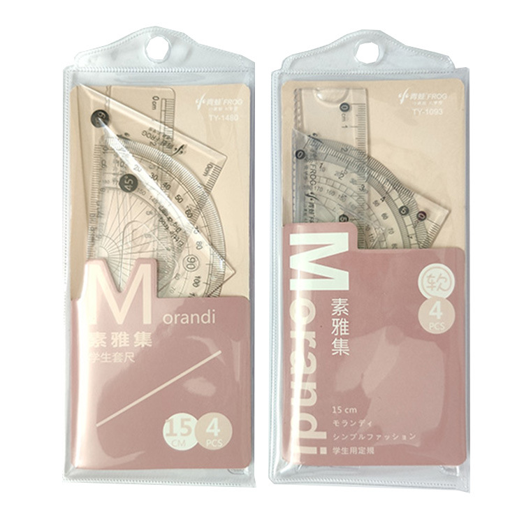 Suyaji Set Ruler Stationery Office Student Learning Drawing Ruler Set Ruler Measuring Tape Triangular Plate Four-Piece Set