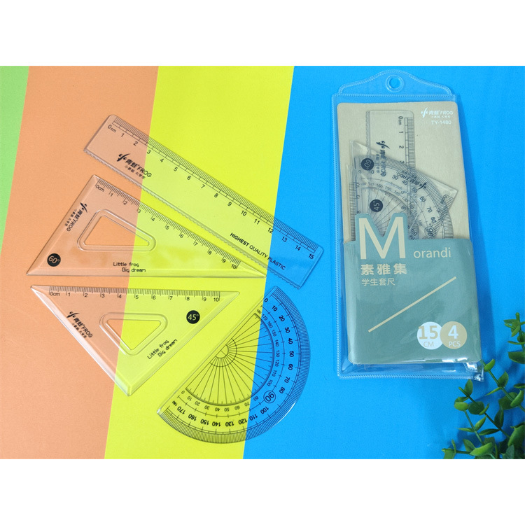 Suyaji Set Ruler Stationery Office Student Learning Drawing Ruler Set Ruler Measuring Tape Triangular Plate Four-Piece Set