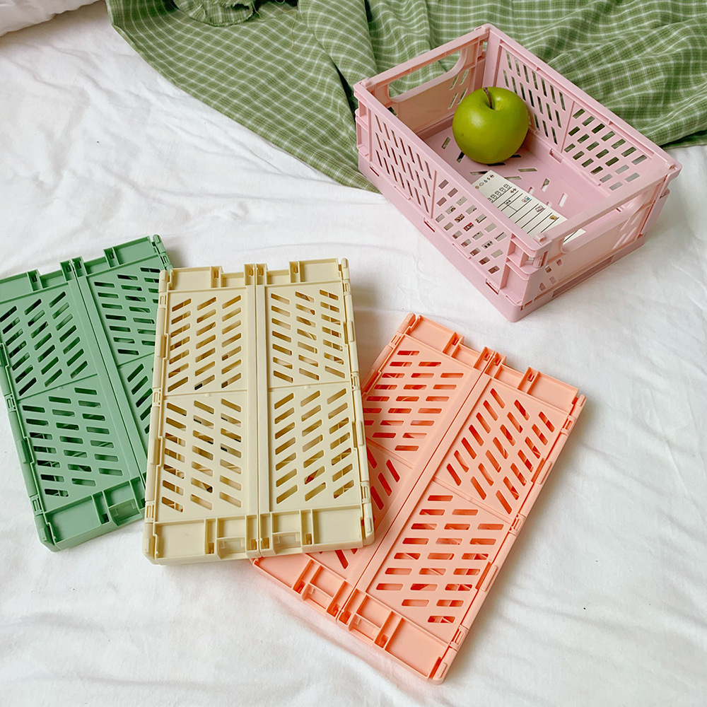 Korean Ins Foldable Plastic Storage Box Student Desktop Finishing Journal Tape Stationery Skin Care Products Storage Basket