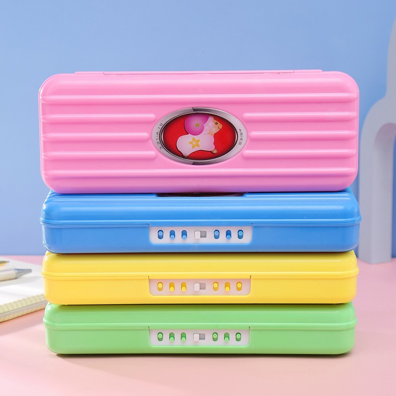 Factory Direct Sales Plastic Pencil-Box Creative Password Pencil Case Double Layer Large Capacity Pen Case Pencil Case Customized Wholesale