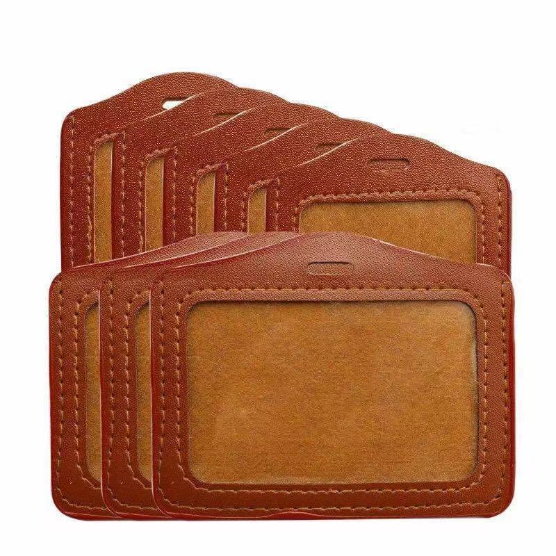Leather Chest Card Cover Imitation Leather ID Card Holder Employee Name Tag Access Card Lanyard Work Permit Tag Student School Card Holder