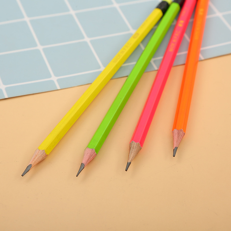 Children's Cartoon Pencil Color Environmental Protection Constant Lead with Rubber Pupils' Writing Calligraphy Practice Four-Color Fluorescent Pencil
