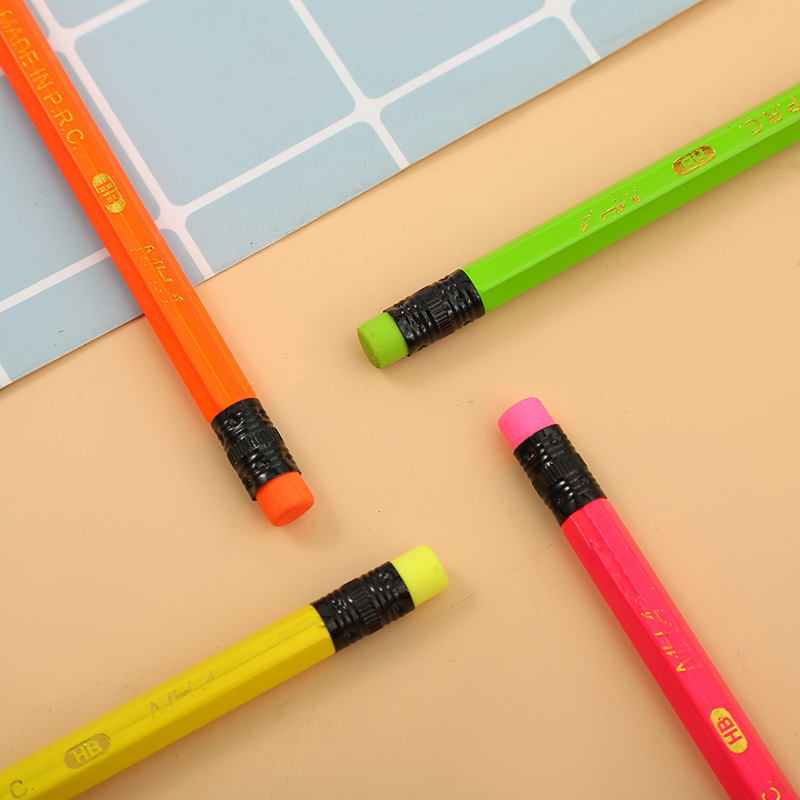 Children's Cartoon Pencil Color Environmental Protection Constant Lead with Rubber Pupils' Writing Calligraphy Practice Four-Color Fluorescent Pencil