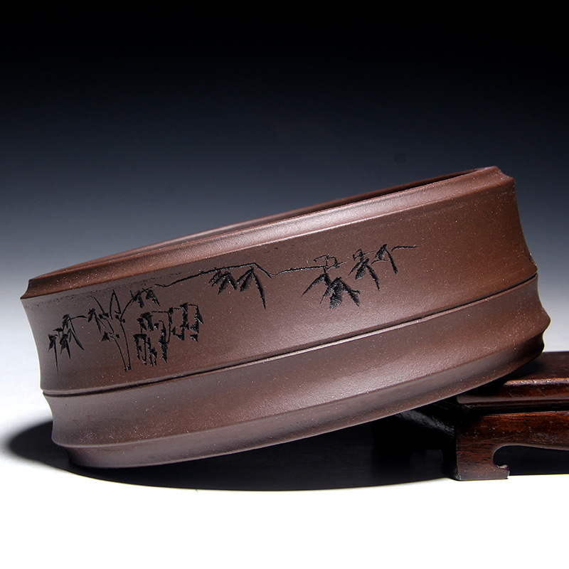 Yixing Raw Ore Purple Sand Washed Tea Basin Bamboo Writing-Brush Washer Hand-Carved Kombucha Accessories