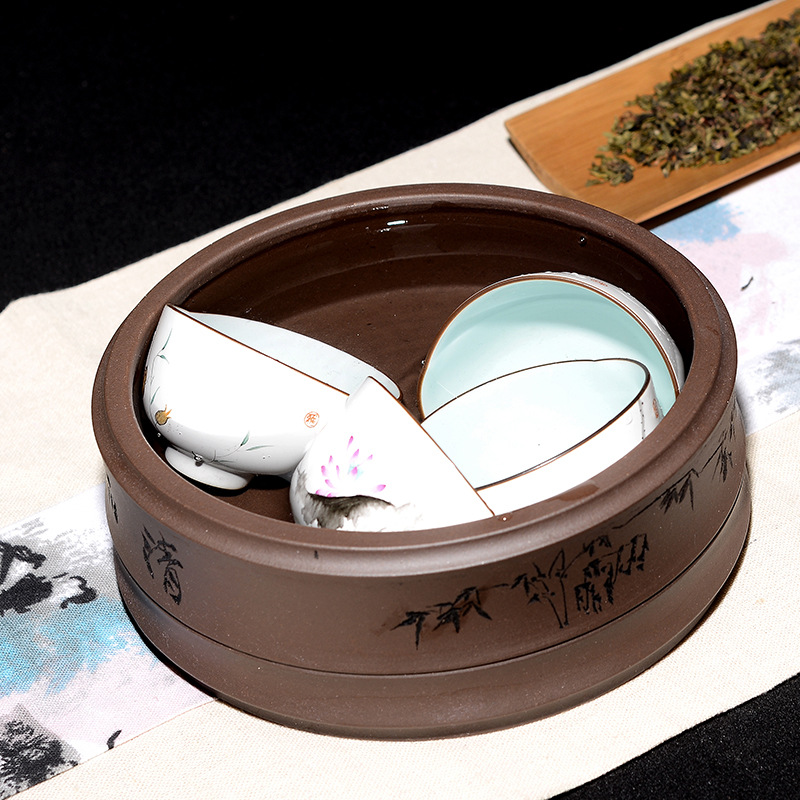 Yixing Raw Ore Purple Sand Washed Tea Basin Bamboo Writing-Brush Washer Hand-Carved Kombucha Accessories