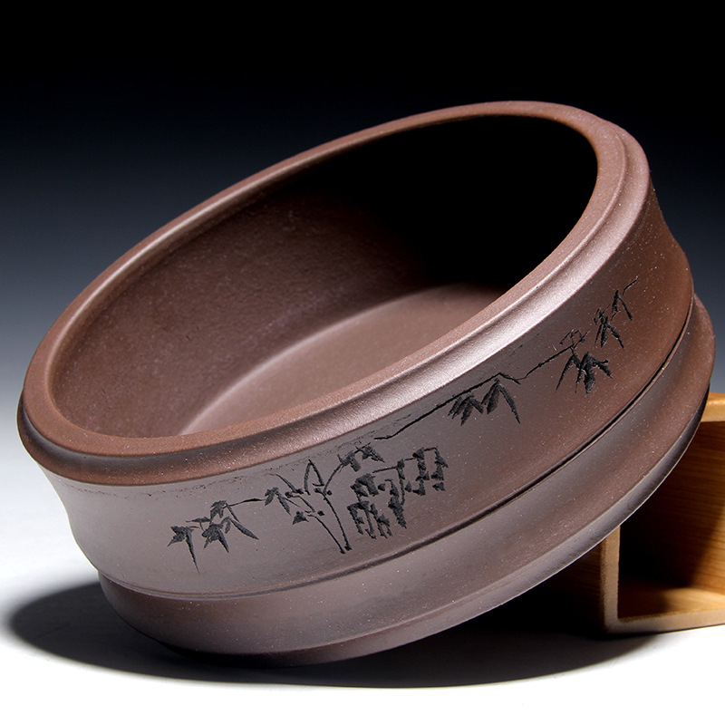 Yixing Raw Ore Purple Sand Washed Tea Basin Bamboo Writing-Brush Washer Hand-Carved Kombucha Accessories