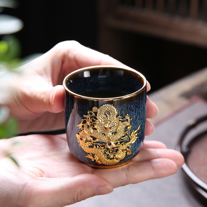 Dragon Phoenix Couple Cups Kiln Baked Master Cup Tianmu Rabbit Hair Writing Brush Large Single Cup Pu&#039;er Kung Fu Tea Cup