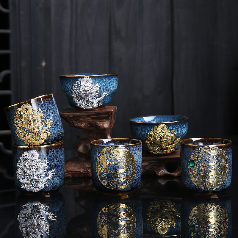 Dragon Phoenix Couple Cups Kiln Baked Master Cup Tianmu Rabbit Hair Writing Brush Large Single Cup Pu&#039;er Kung Fu Tea Cup