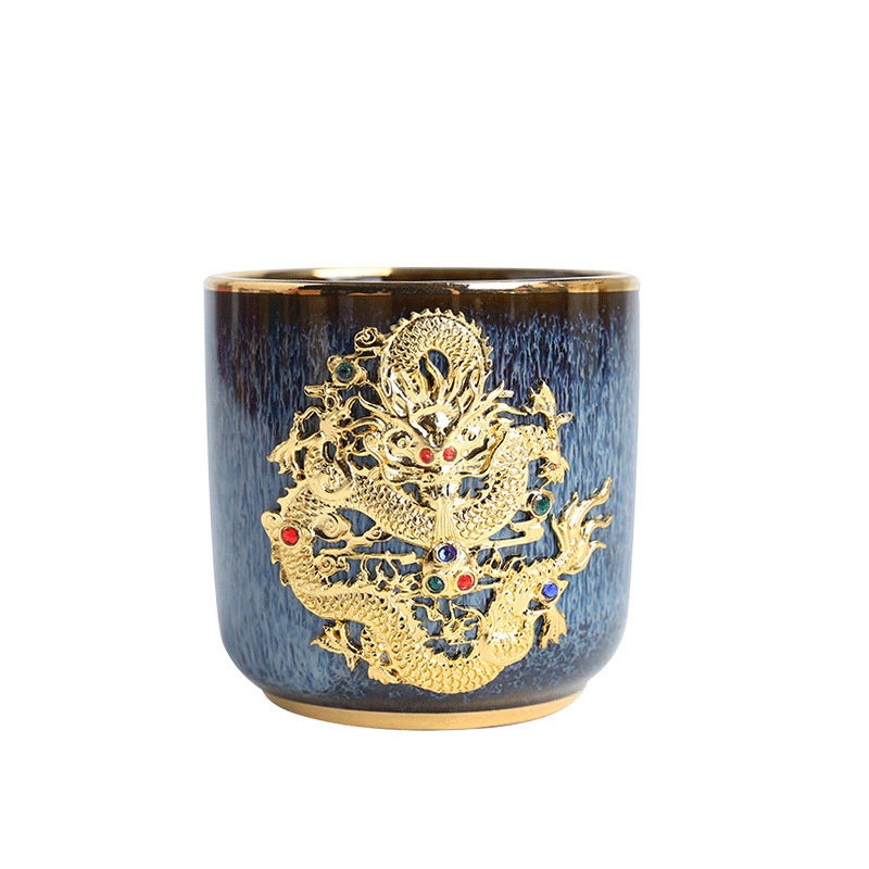 Dragon Phoenix Couple Cups Kiln Baked Master Cup Tianmu Rabbit Hair Writing Brush Large Single Cup Pu&#039;er Kung Fu Tea Cup
