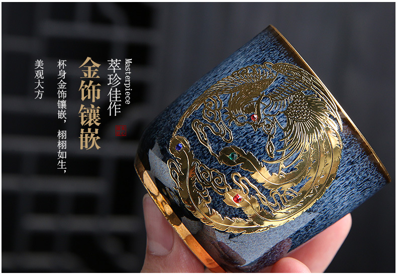 Dragon Phoenix Couple Cups Kiln Baked Master Cup Tianmu Rabbit Hair Writing Brush Large Single Cup Pu'er Kung Fu Tea Cup