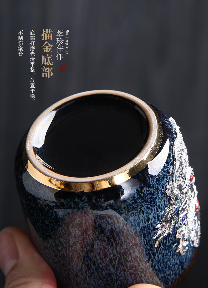 Dragon Phoenix Couple Cups Kiln Baked Master Cup Tianmu Rabbit Hair Writing Brush Large Single Cup Pu'er Kung Fu Tea Cup