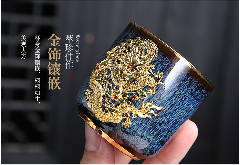 Dragon Phoenix Couple Cups Kiln Baked Master Cup Tianmu Rabbit Hair Writing Brush Large Single Cup Pu'er Kung Fu Tea Cup