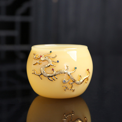 Dragon Phoenix Couple Cups Kiln Baked Master Cup Tianmu Rabbit Hair Writing Brush Large Single Cup Pu'er Kung Fu Tea Cup