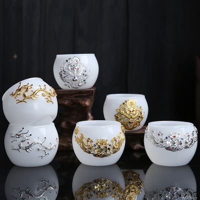 Dragon Phoenix Couple Cups Kiln Baked Master Cup Tianmu Rabbit Hair Writing Brush Large Single Cup Pu'er Kung Fu Tea Cup
