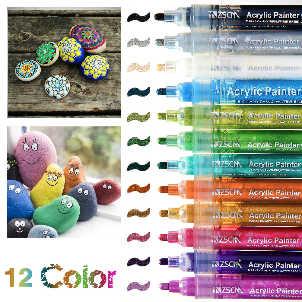 Stationery Marking Pen Acrylic Marker Pen Liquid Chalk 12 Colors Large Capacity Water-Based Acrylic Brush DIY Marking Pen
