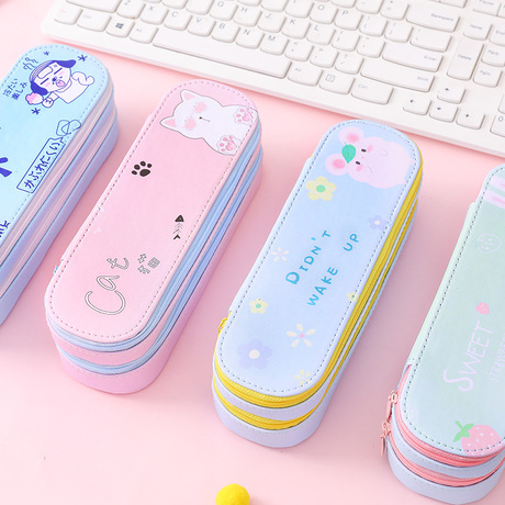 L0042 Korean pen box simple ins large capacity canvas double-layer pen bag middle and primary school boys and girls writing case