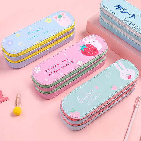L0042 Korean pen box simple ins large capacity canvas double-layer pen bag middle and primary school boys and girls writing case
