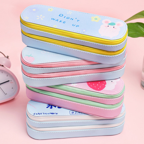 L0042 Korean pen box simple ins large capacity canvas double-layer pen bag middle and primary school boys and girls writing case