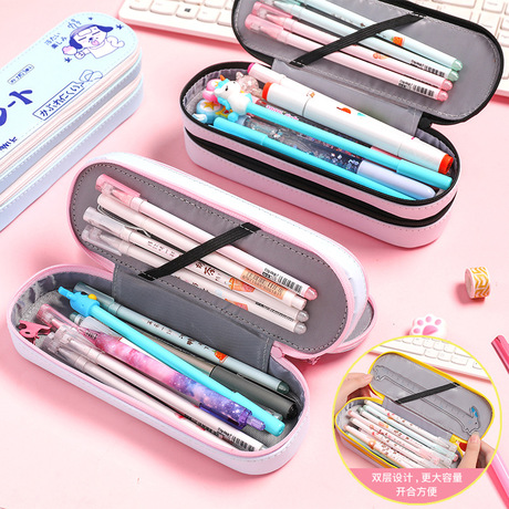 L0042 Korean pen box simple ins large capacity canvas double-layer pen bag middle and primary school boys and girls writing case