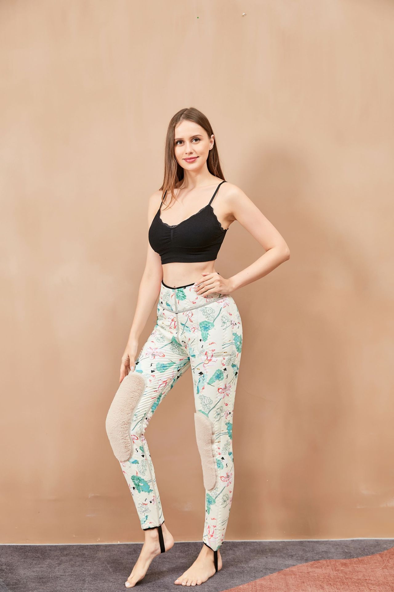 New Large Size Silk Outer Wear Velvet Padded Leggings Women's Warm Kneecap High Waist One-Piece Trousers Graphene Cotton Pants