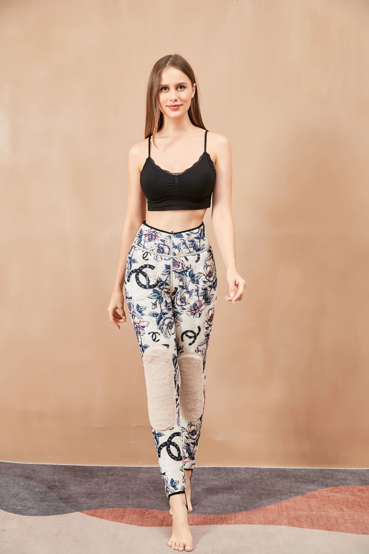Warm Kneecap High Waist One-Piece Trousers Autumn and Winter Graphene Cotton Pants Large Size Silk Outer Wear plus Velvet Thick Leggings Women