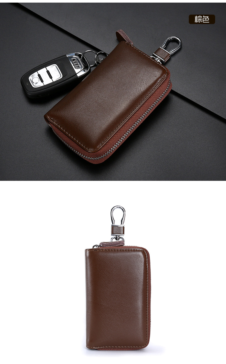 Key Case Genuine Leather Women's Automobile Waist Mounted MultiFunctional Household Zipper Key Bag Buckle Sets Black