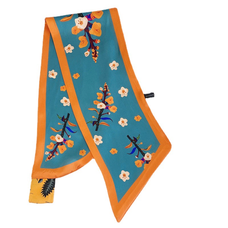 INS Style Gentle and Elegant Hair Tie Perforated Hair Band Long Silk Scarf Female Retro French Ribbon Arm Bag Silk Scarf Wholesale