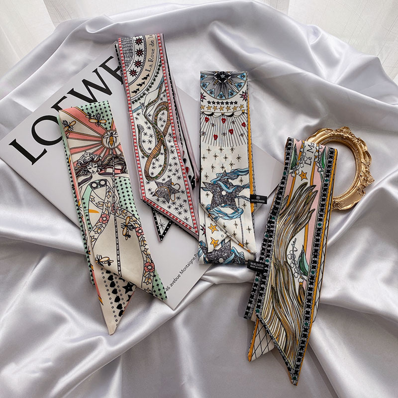 Small Long Silk Scarf for Women Spring and Autumn Fashionable Arm Bag Ribbon Versatile Korean Small Scarf Headband Hair Band Scarf Small Long Silk Scarf for Women Spring and Autumn Fashionable Arm Bag Ribbon Versatile Korean Small Scarf Headband Hair Band Scarf