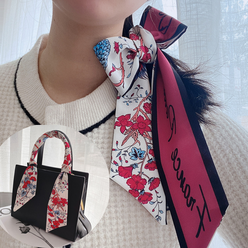 Small Long Silk Scarf for Women Spring and Autumn Fashionable Arm Bag Ribbon Versatile Korean Small Scarf Headband Hair Band Scarf Small Long Silk Scarf for Women Spring and Autumn Fashionable Arm Bag Ribbon Versatile Korean Small Scarf Headband Hair Band Scarf